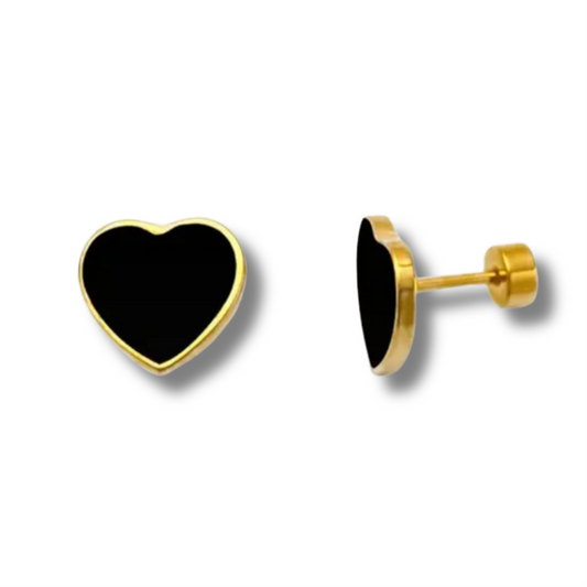 18K Vermeil Black Enamel Heart Studs