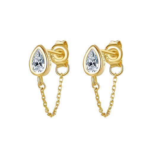 14K Vermeil Teardrop Chain Stud Earrings