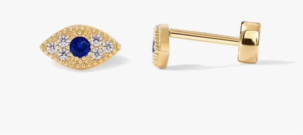 14K Gold Pave Stones "Evil" Eye Angie Earrings