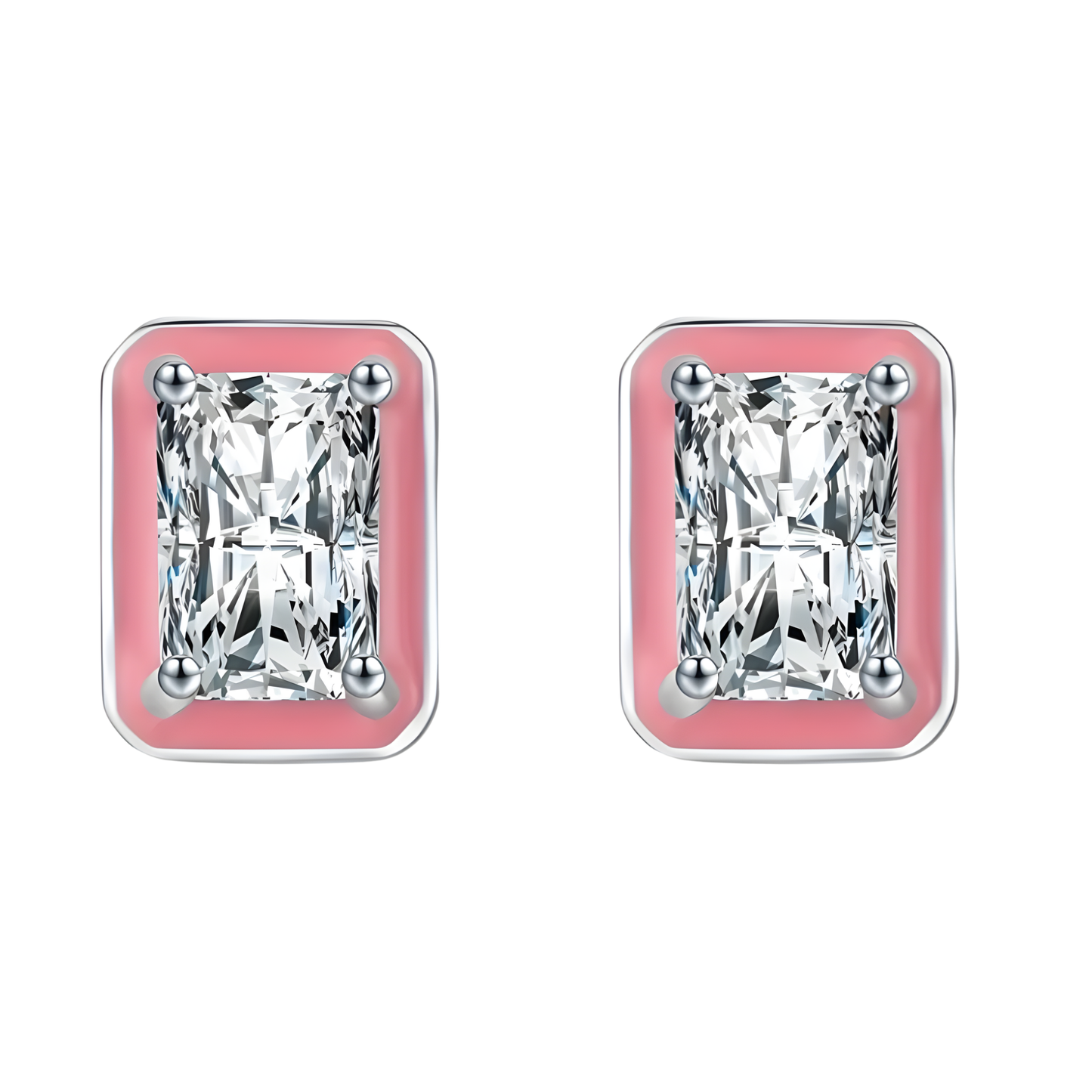 Sterling Silver & Pink Enamel Studs