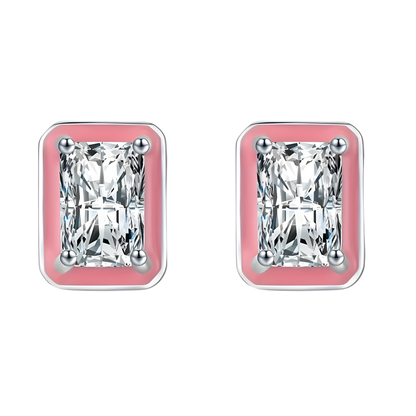 Sterling Silver & Pink Enamel Studs