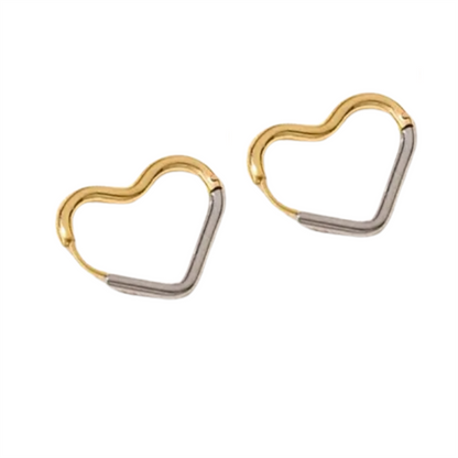 18K Two-Tone Lois Heart Hoop Earrings