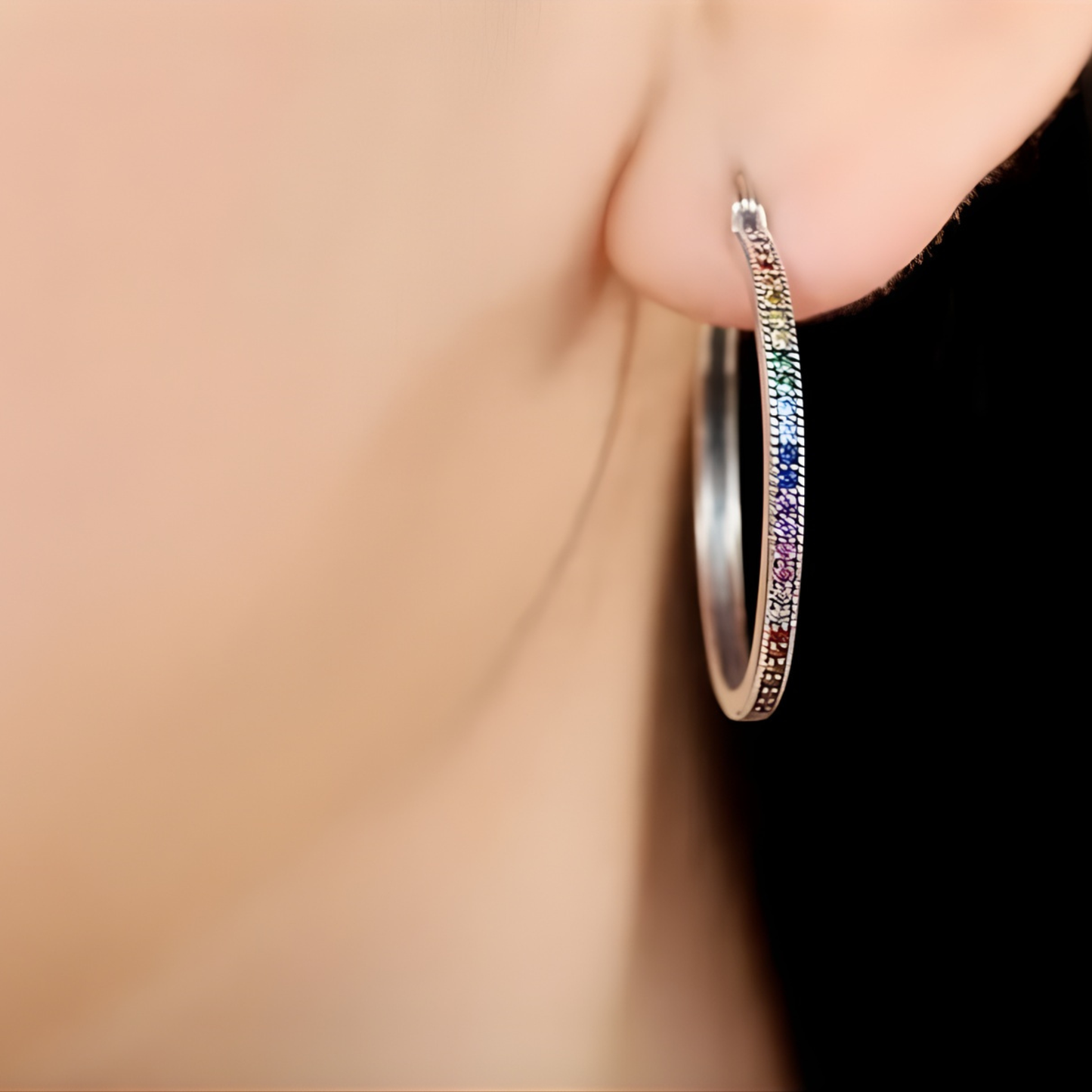 Sterling Silver Rainbow Hoop Earrings