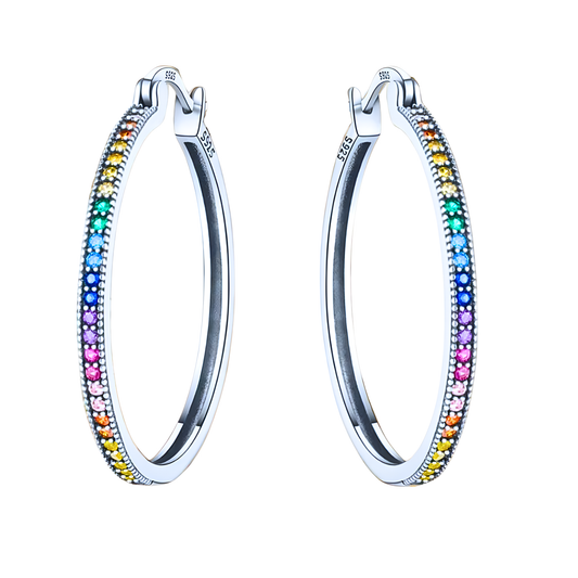 Sterling Silver Rainbow Hoop Earrings