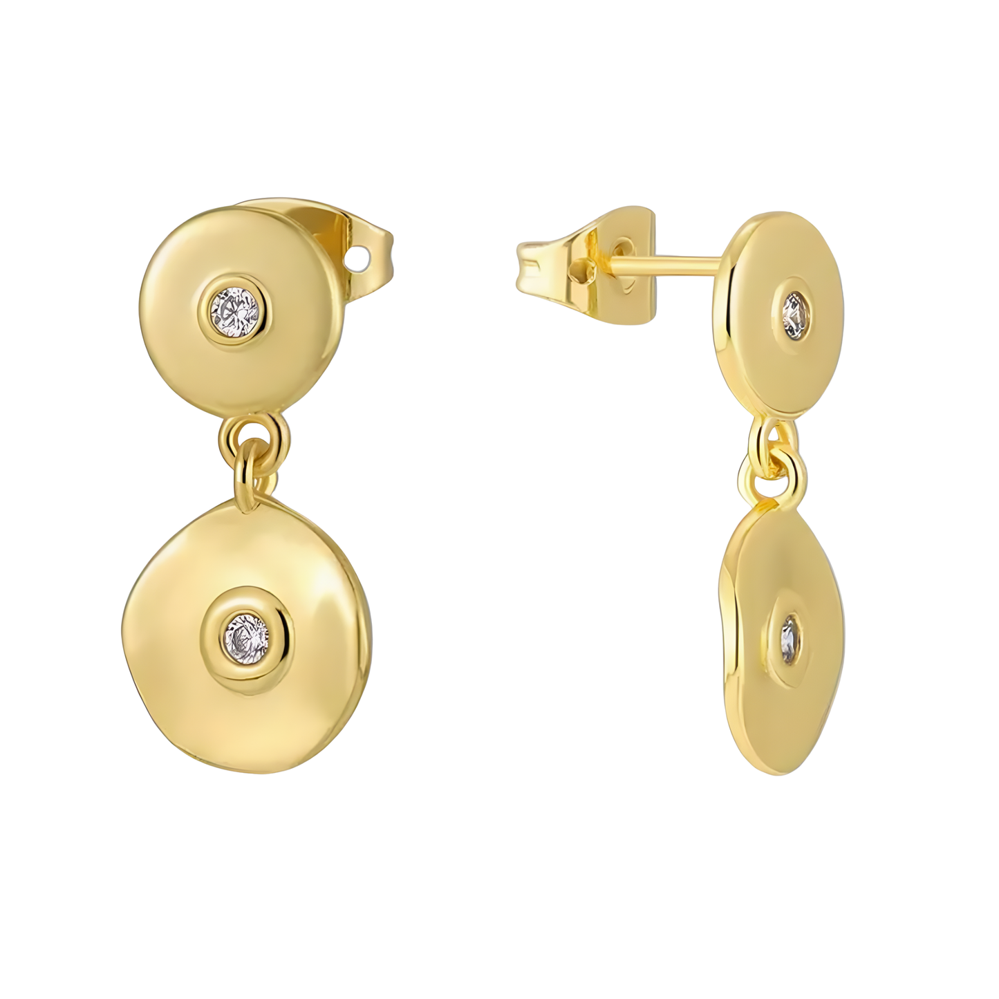 Gold Plated Double Drop Orbit Disc Earrings