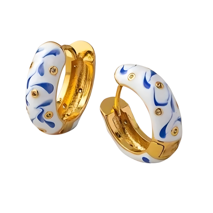 Gold Plated Spanish Enamel Huggie Hoop Earrings