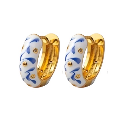 Gold Plated Spanish Enamel Huggie Hoop Earrings