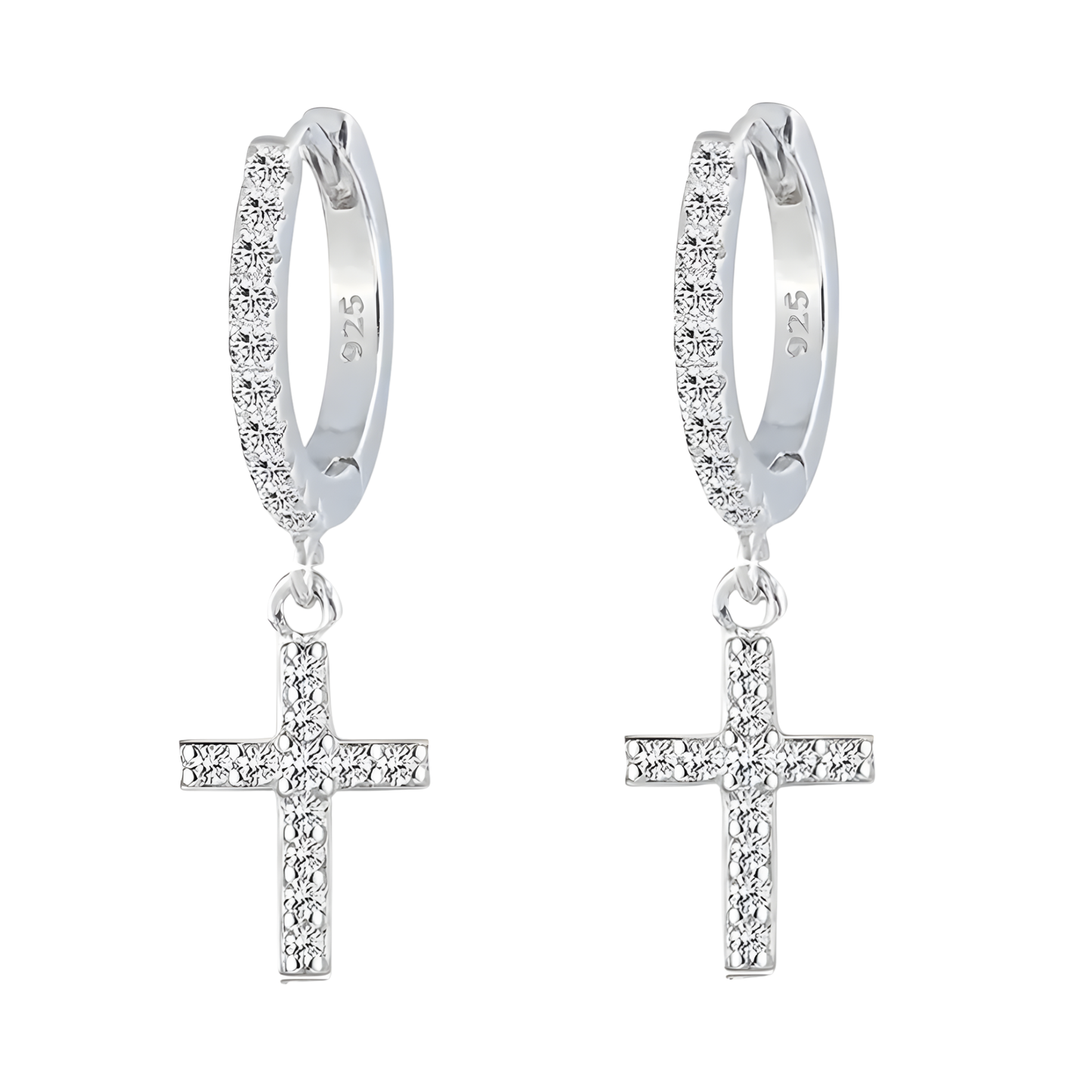 Sterling Silver Maria Pave Cross Earrings