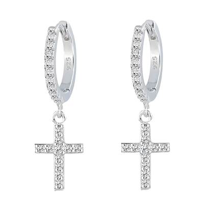Sterling Silver Maria Pave Cross Earrings