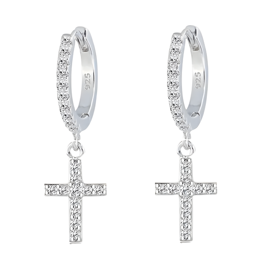 Sterling Silver Maria Pave Cross Earrings
