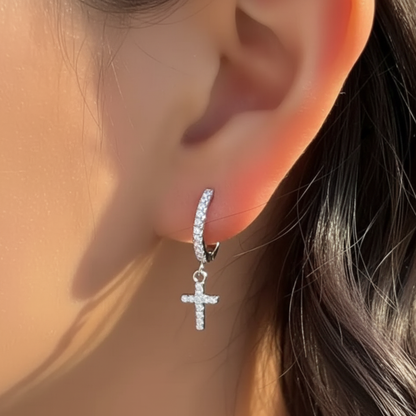 Sterling Silver Maria Pave Cross Earrings