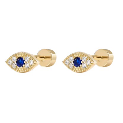 14K Gold Pave Stones "Evil" Eye Angie Earrings