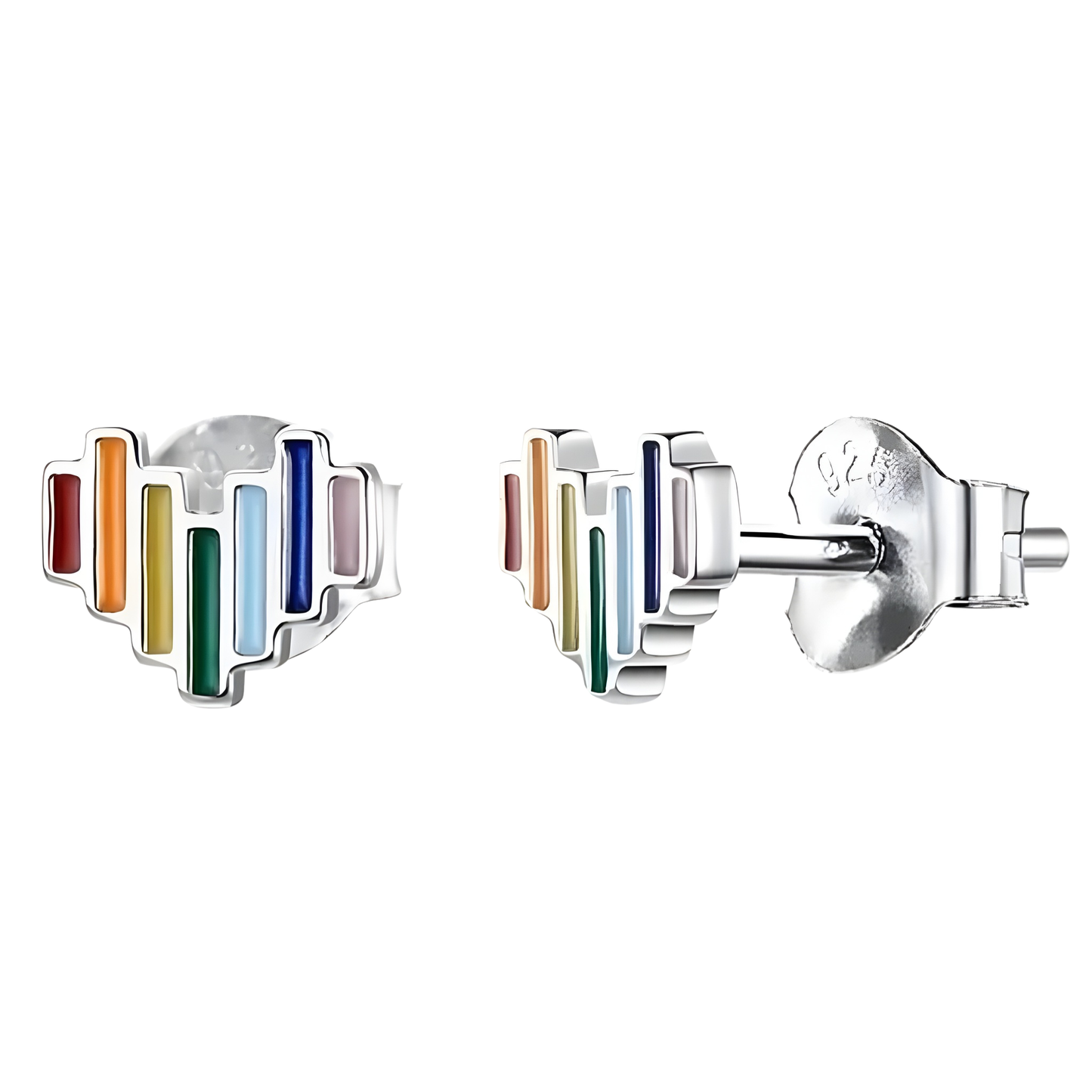 Sterling Silver Enamel Rainbow Heart Stud Earrings