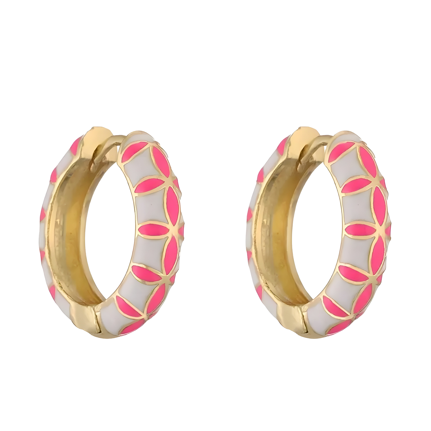 Gold Plated Pink/Purple Spanish Enamel Huggie Earrings