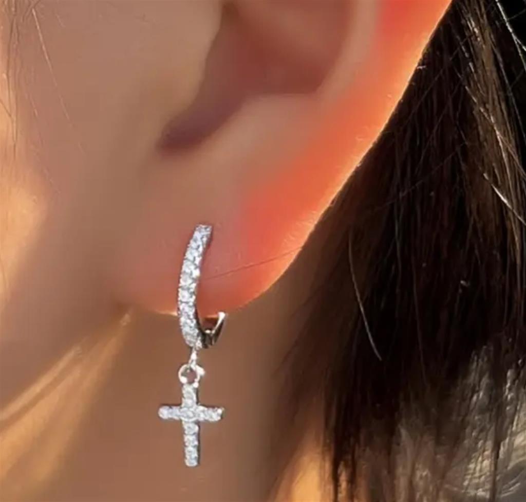 Sterling Silver Pave Set Jane Cross Earrings