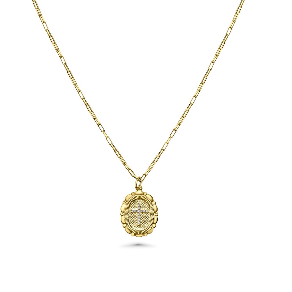 14K Gold Jane Cross Medallion Pendant/Necklace