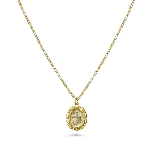 14K Gold Jane Cross Medallion Pendant/Necklace