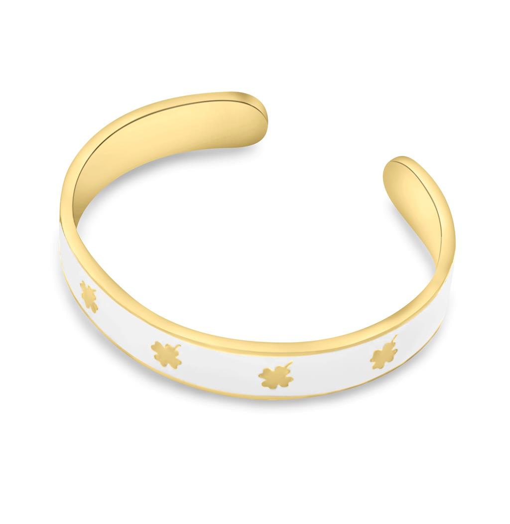 18K Vermeil White Enamel Clover Cuff