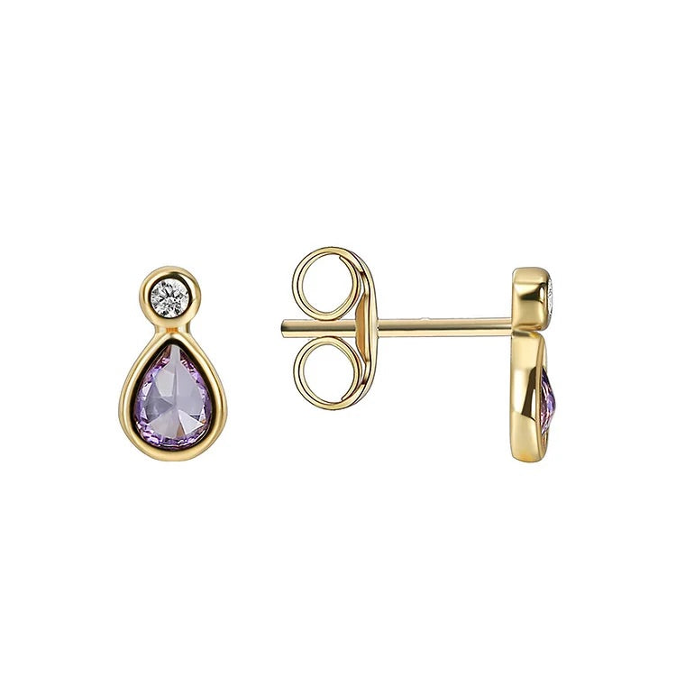 18K Gold Plated Purple Pear Drop Stud Earrings