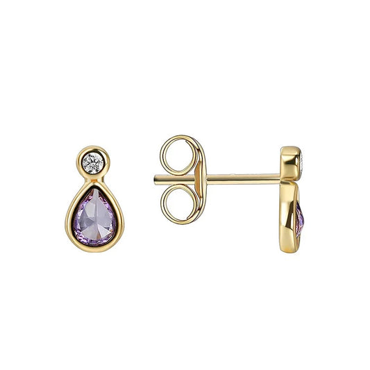 18K Gold Plated Purple Pear Drop Stud Earrings