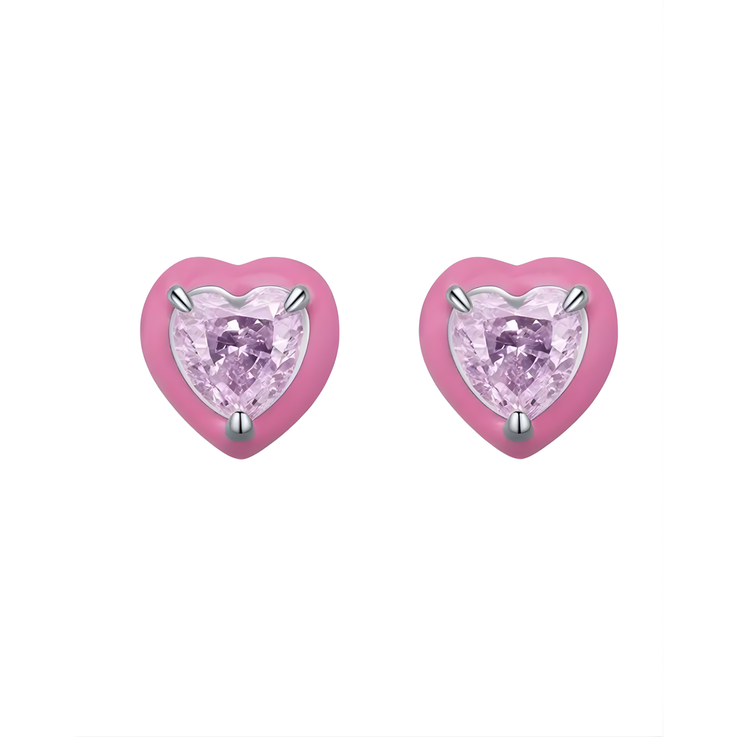 Sterling Silver & Pink Enamel Candy Earrings