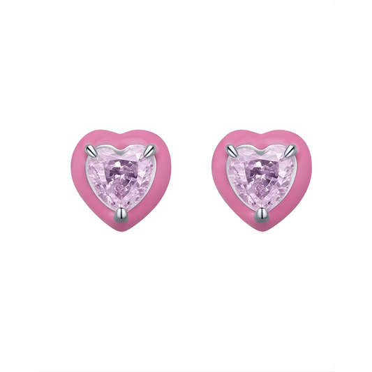 Sterling Silver & Pink Enamel Candy Earrings