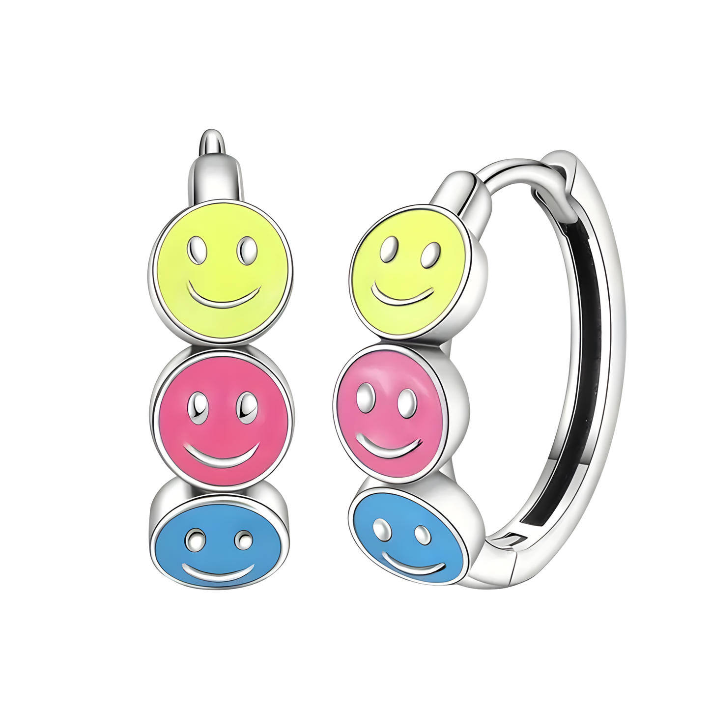 Sterling Silver & Enamel Ada Smiley Face Earrings