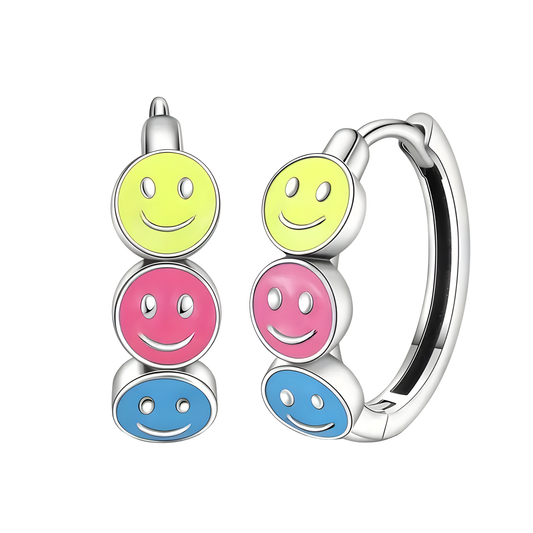 Sterling Silver & Enamel Ada Smiley Face Earrings