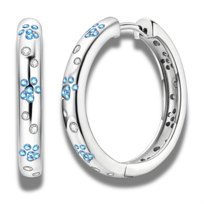 Sterling Silver Blue & White Hoop Earrings