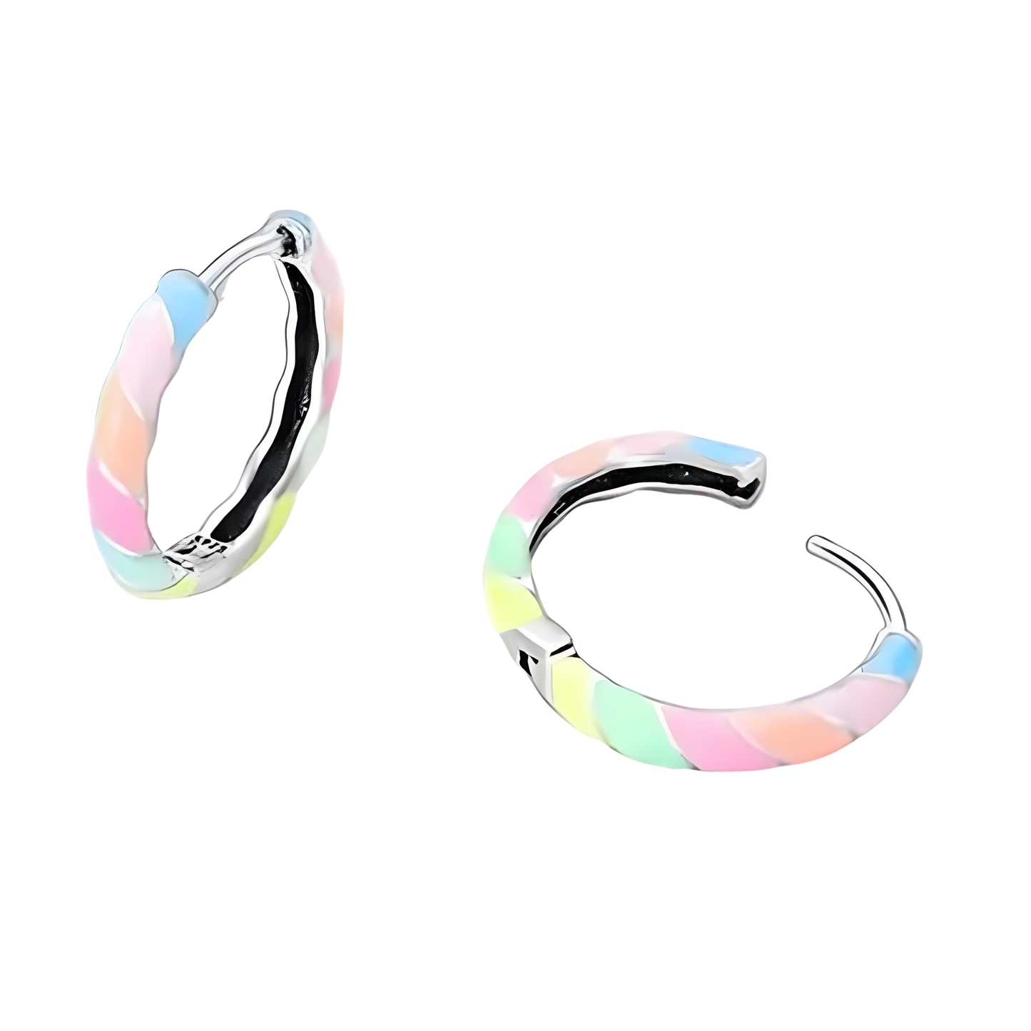Sterling Silver & Enamel Ada Hoop Earrings