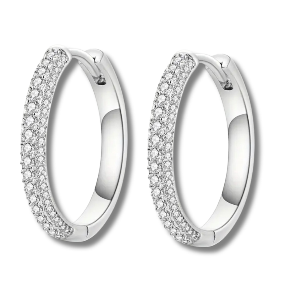Sterling Silver Jena Pave Hoop Earrings