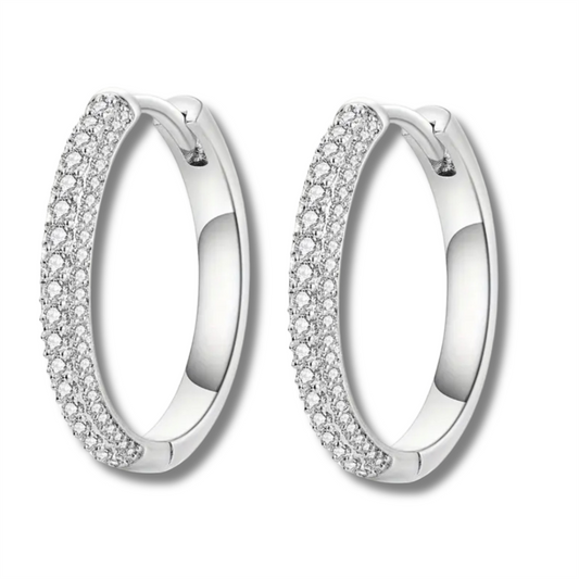 Sterling Silver Jena Pave Hoop Earrings