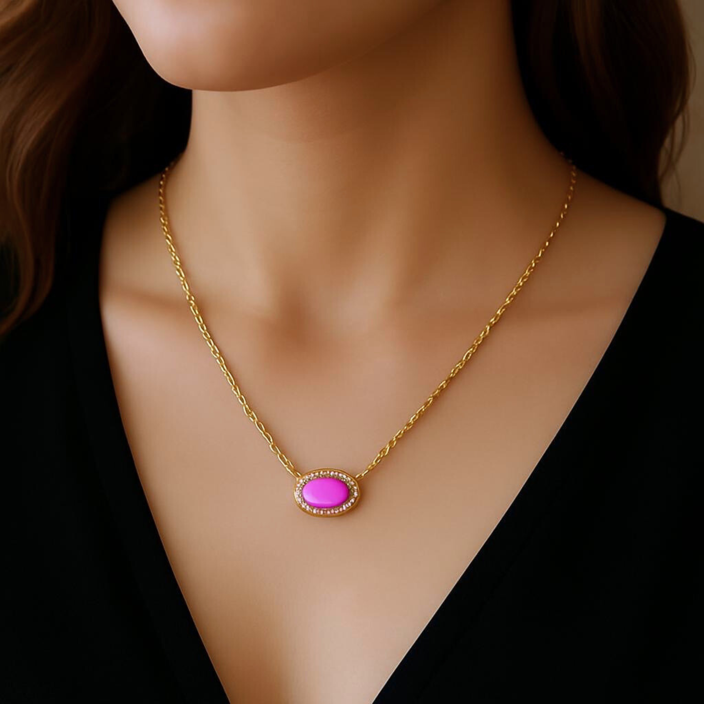 Gold Plated White Enamel Presley Halo Necklace