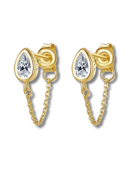 14K Vermeil Teardrop Chain Stud Earrings