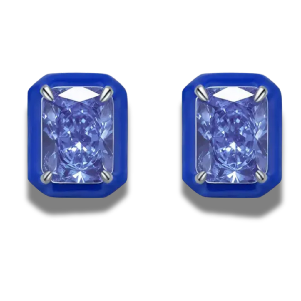 Sterling Silver & Blue Enamel Bezel Set Studs