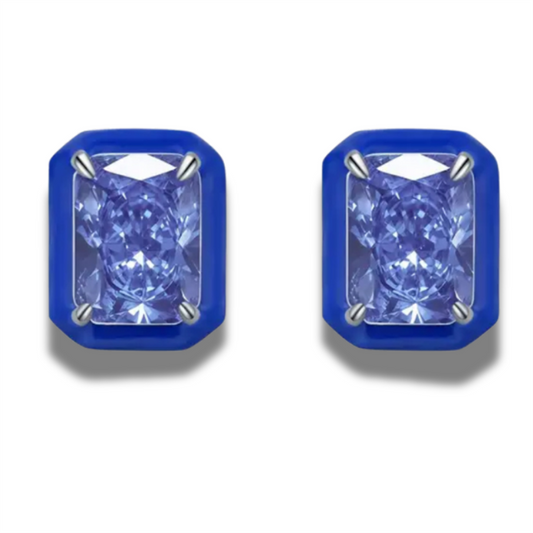 Sterling Silver & Blue Enamel Bezel Set Studs