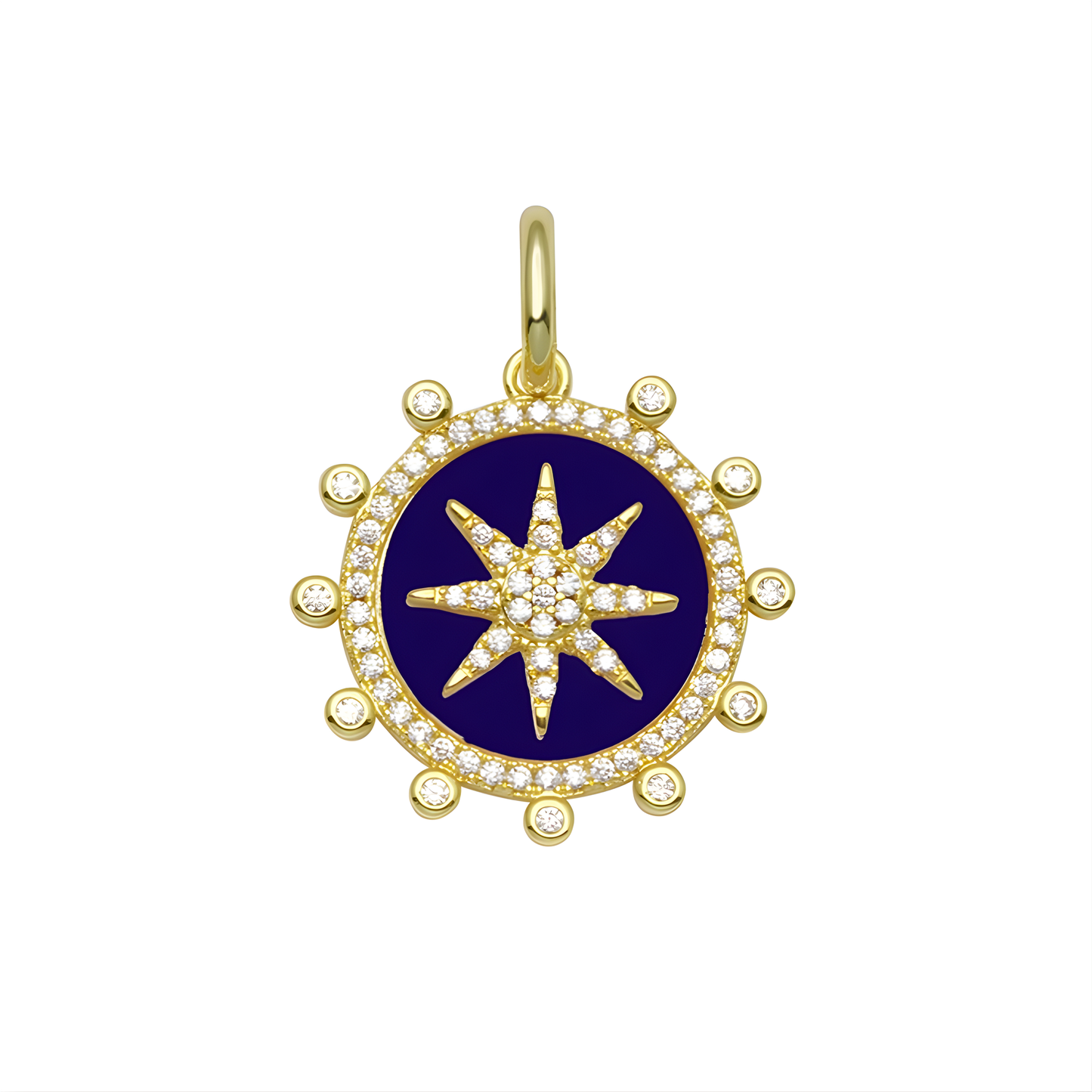 Gold Vermeil Julia Navy Enamel Compass Charm