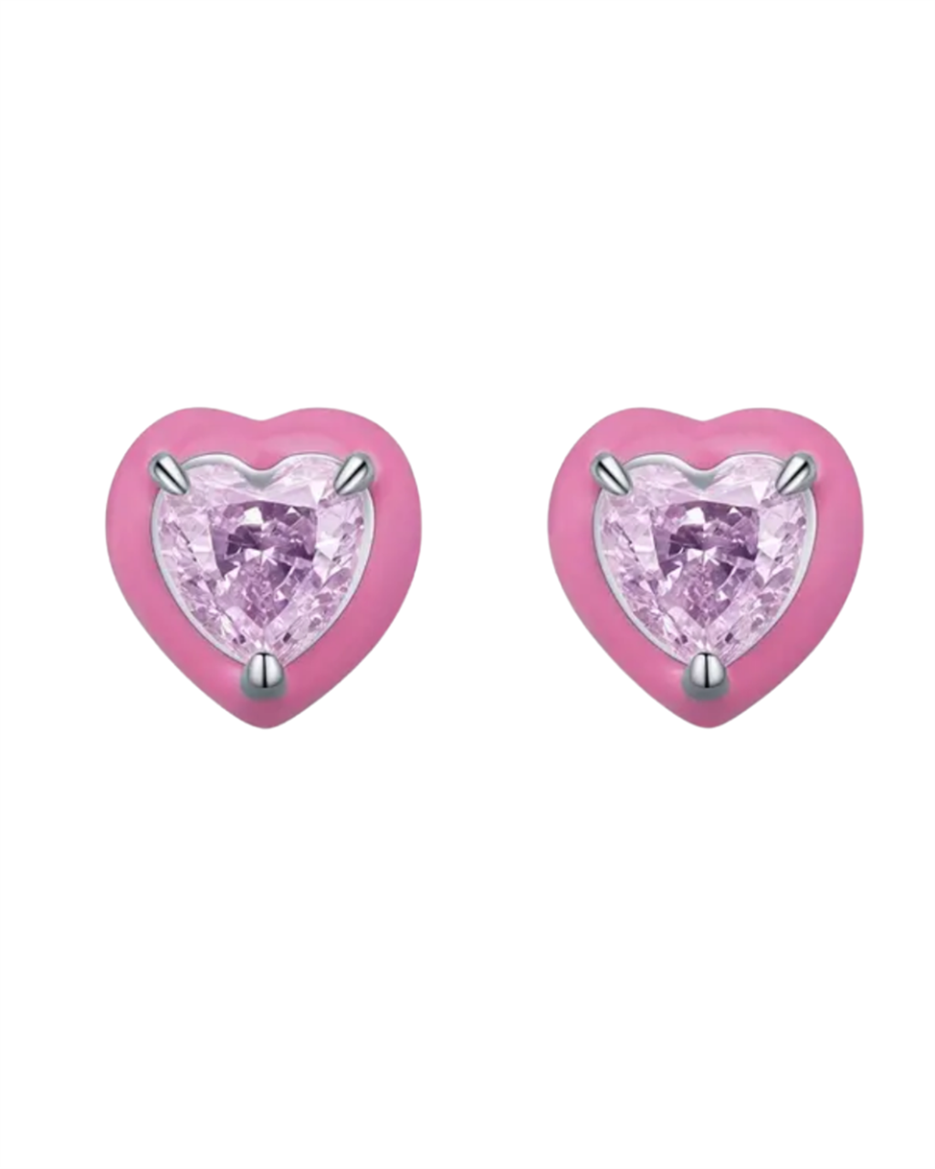 Sterling Silver & Pink Enamel Candy Earrings