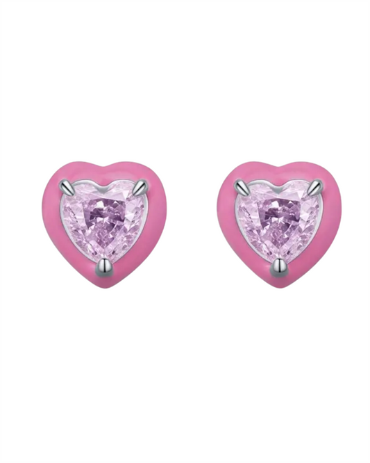 Sterling Silver & Pink Enamel Candy Earrings