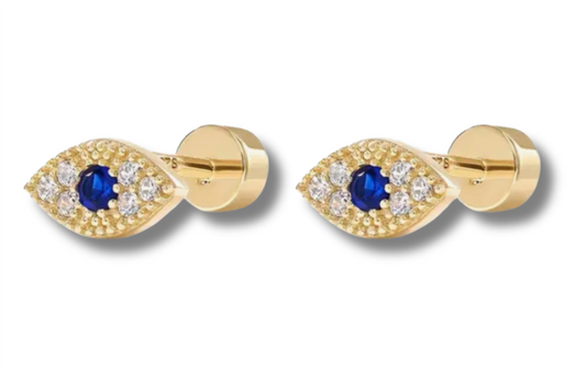 14K Gold Pave Stones "Evil" Eye Angie Earrings