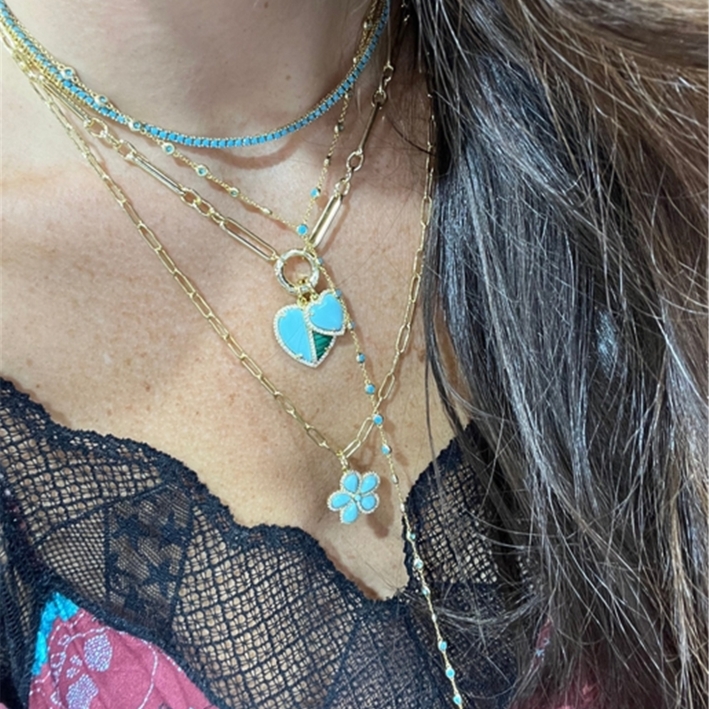 Gold Vermeil Julia Pave Turquoise Flower Charm