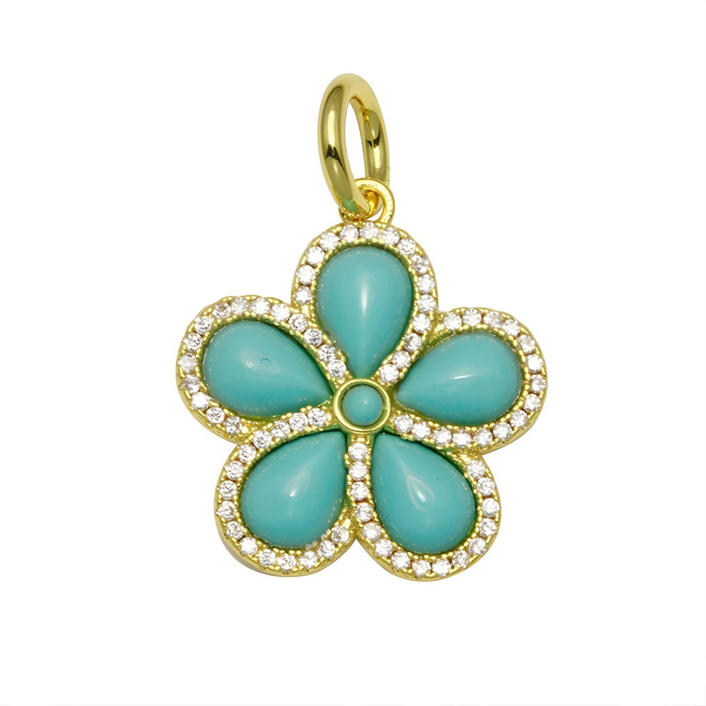 Gold Vermeil Julia Pave Turquoise Flower Charm