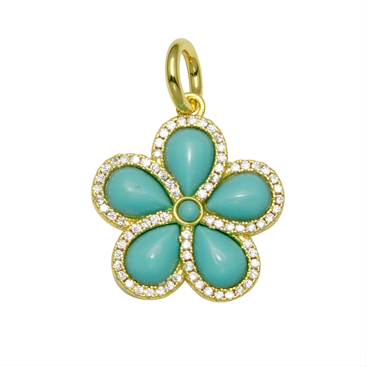 Gold Vermeil Julia Pave Turquoise Flower Charm