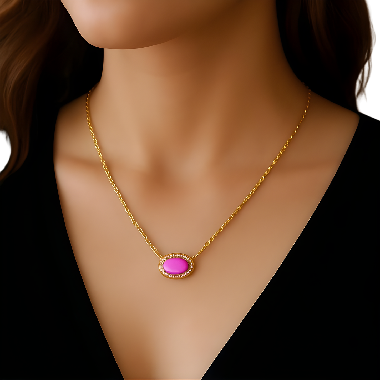 Gold Plated Blue Enamel Presley Halo Necklace