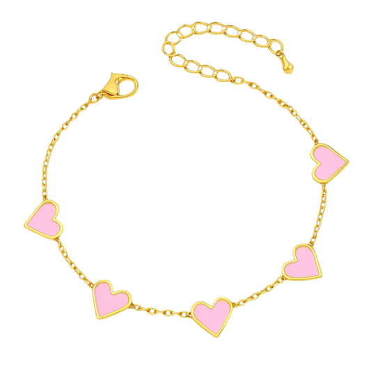 Pink Enamel Jane Heart Chain Link Bracelet