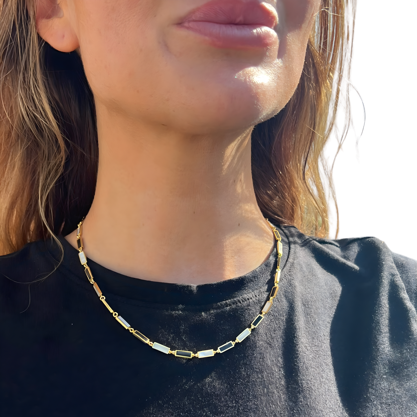 Gold Vermeil Angela Mother of Pearl & Black Onyx Necklace