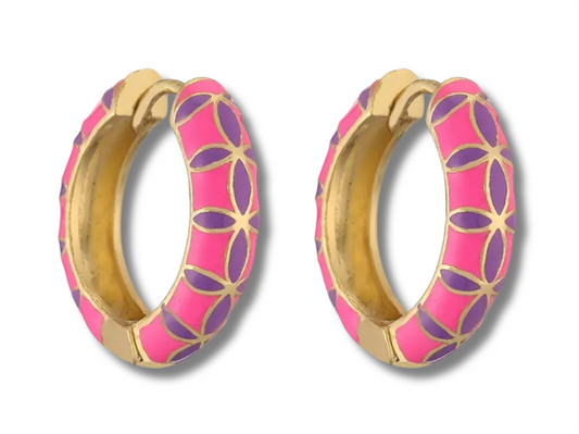 14K Vermeil Spanish Enamel Huggie Earrings