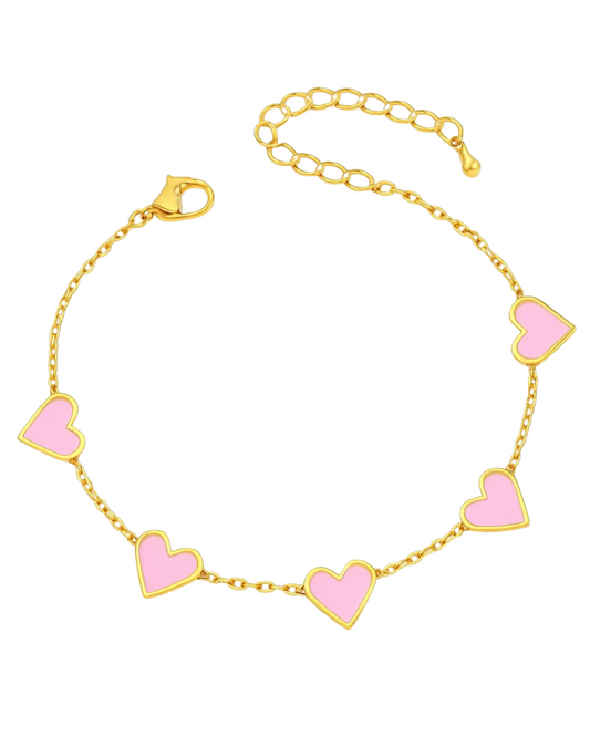 Pink Enamel Jane Heart Chain Link Bracelet