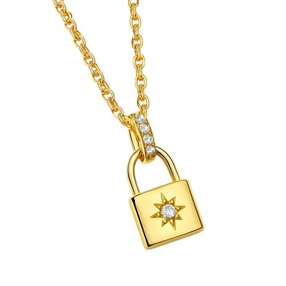Gold Plated Stacey North Star Pave Lock Necklace