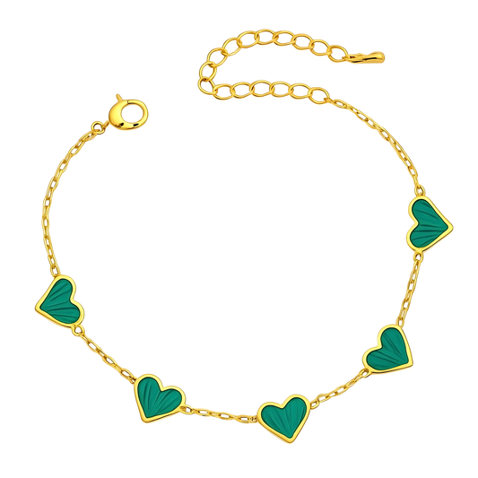 Malachite Jane Enamel Heart Chain Link Bracelet